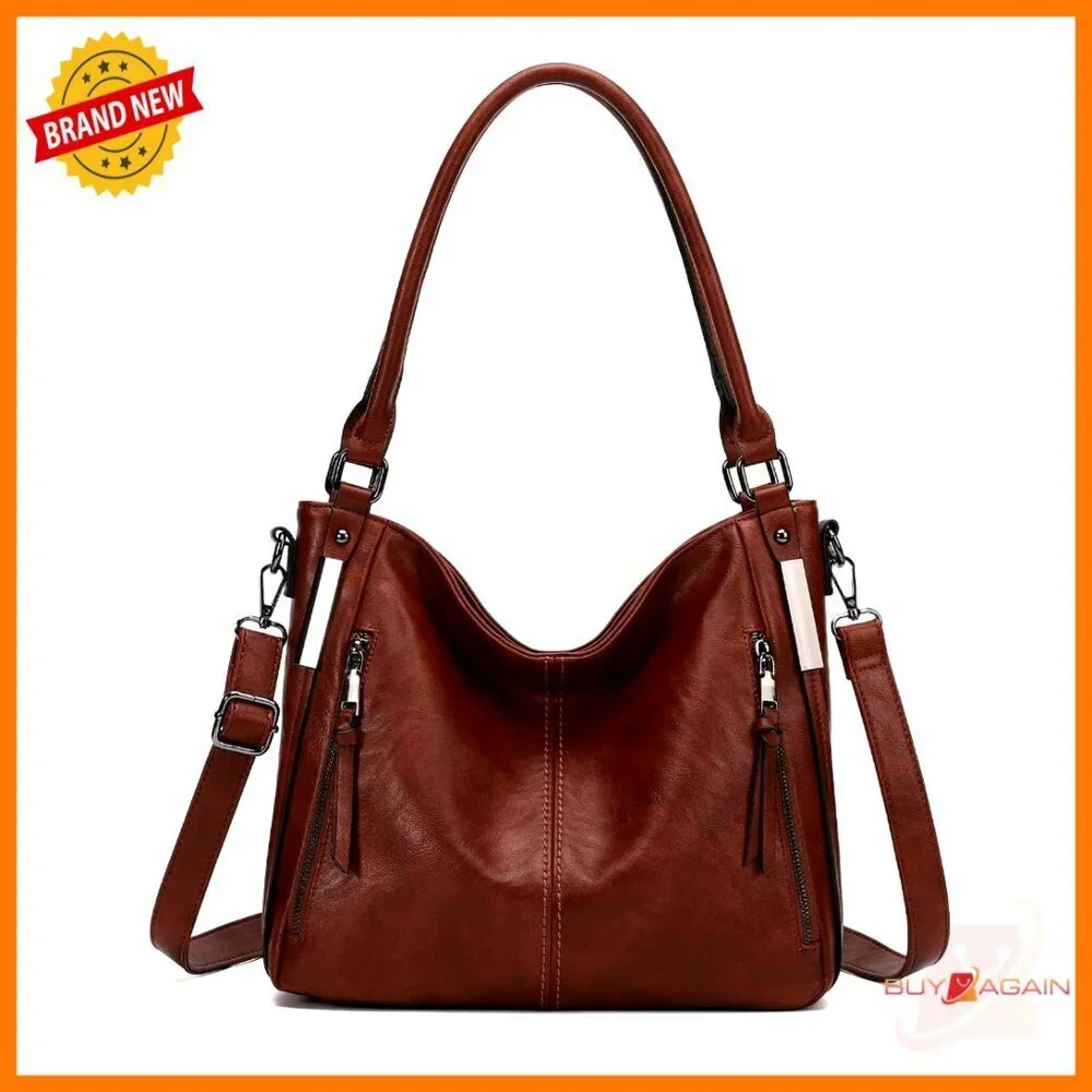 Large PU Leather Hobo Bag Adjustable Strap Multiple Pockets Tote Crossbody